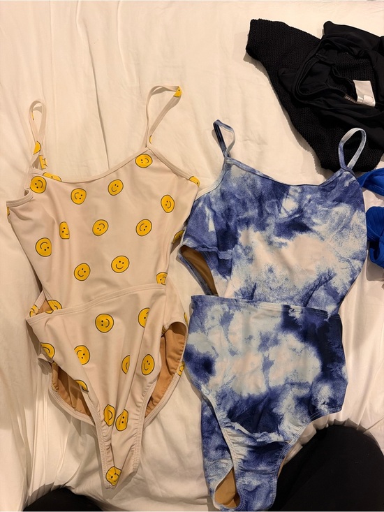 Other - Kids One-Piece Swimsuit in Beige Smile Print and Blue Tie-Dye BUNDLE